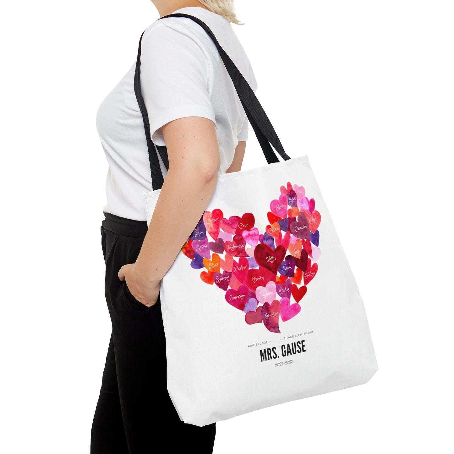 Personalized Hearts Teacher's Tote Bag