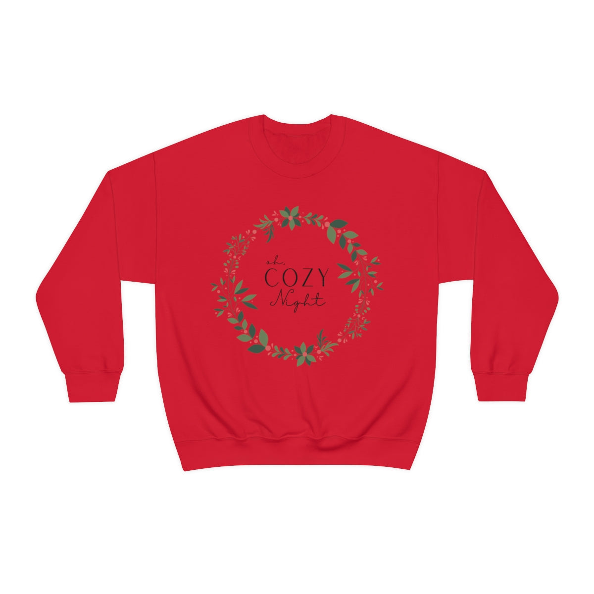 Oh Cozy Night Christmas Wreath Sweatshirt, Simple Text