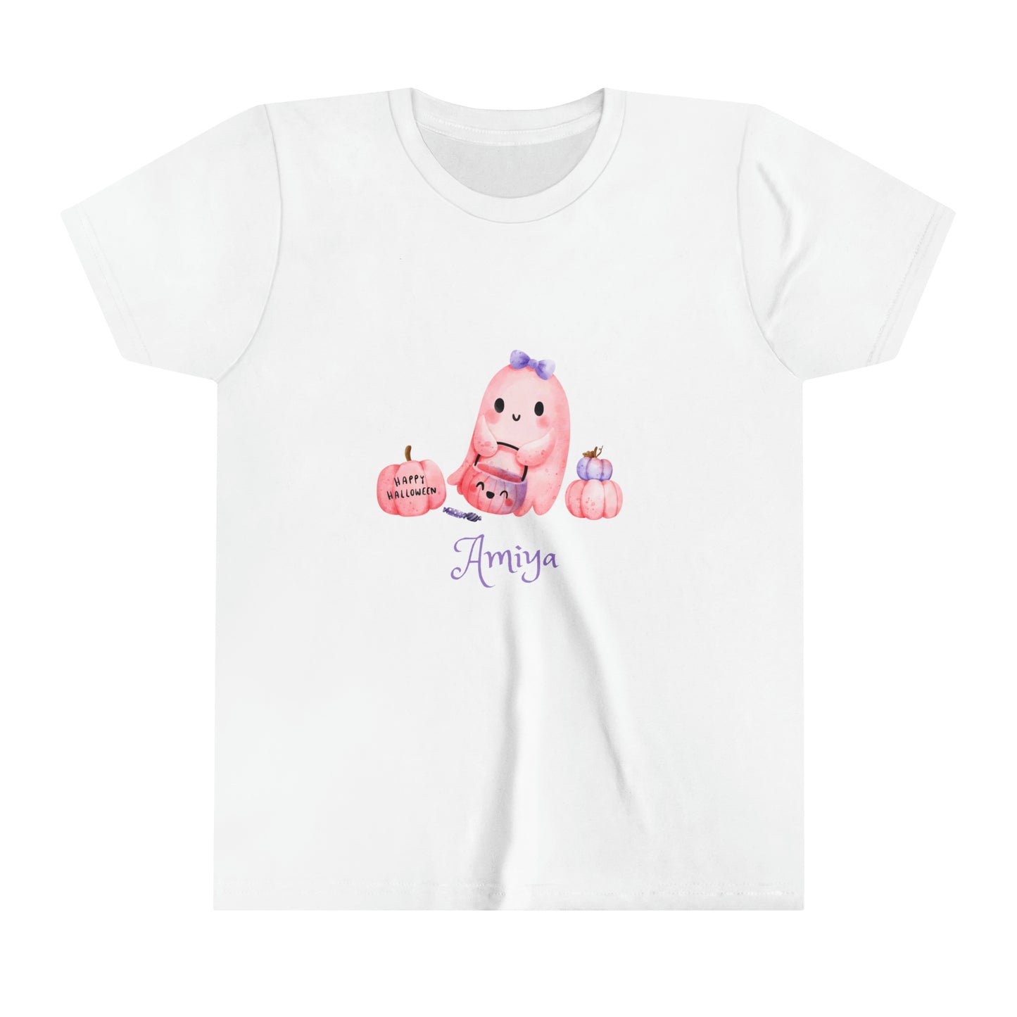 Personalized Youth Cute Pink & Purple Ghost Halloween Shirt