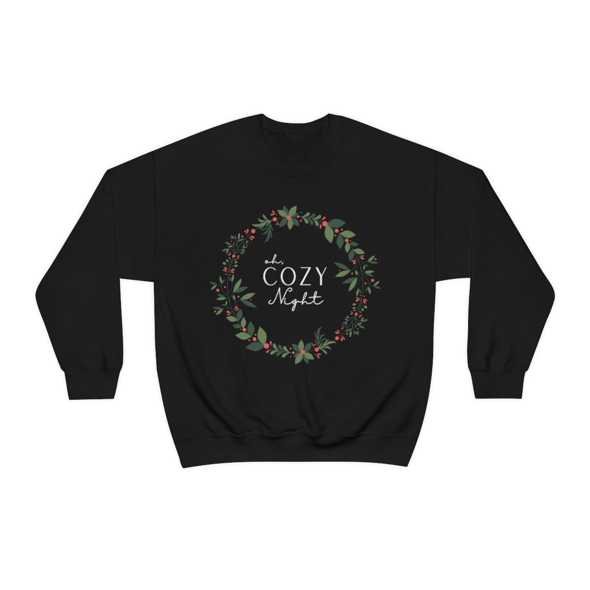 Oh Cozy Night Christmas Wreath Sweatshirt, Simple Text