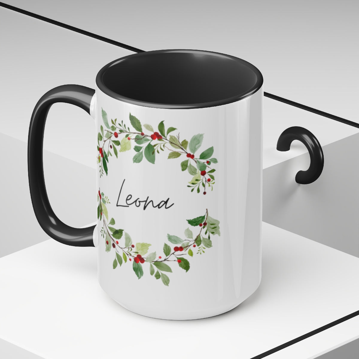 Personalized Christmas Wreath 15oz Two-Tone Mug