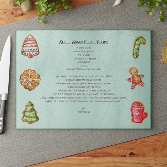 Personalized Holiday Recipe Glass Cutting Board