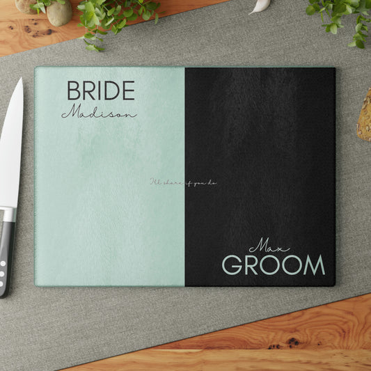 Let's Share— Personalized Bride & Groom Glass Serving Board